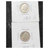 2 US ROOSEVELT DIMES 1950-D 1964-D