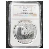 2011 CHINESE PANDA 1 TROY OZ .999 FINE SILVER NGC MS69