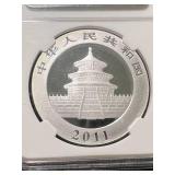 2011 CHINESE PANDA 1 TROY OZ .999 FINE SILVER NGC MS69