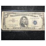 1953A US BLUE SEAL $5 SILVER CERTIFICATE