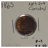 1865 Indian Head Cent, Net Grade G4, Corroded, P-1.