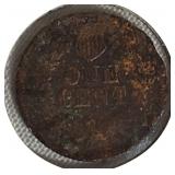 1865 Indian Head Cent, Net Grade G4, Corroded, P-1.
