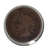 1874 Indian Head Cent, graded VG8 and AG3.