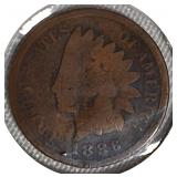 1885 Indian Head Cent, AG-3, P-1 ; 1886 Indian Head Cent, Variety 2, G-4, bent, AG-3..