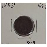 1887 Indian Head Cent in VG8 and G-4 condition, along with an 1888 Indian Head Cent also in VG8 and G-4 condition.