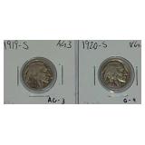 1919 & 1920  Indian Head Buffalo Nickels