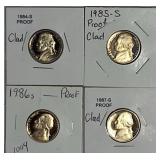 1984,1985,1986 & 1987 Jefferson Nickel Clad Proofs