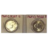 1964-D MS63 Washington Silver Quarter & 1964-D MS68 Washington Silver Quarter