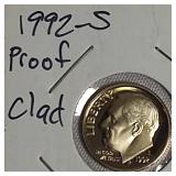 1992 to 1995 Roosevelt Dime Clad Proofs from the San Francisco Mint.