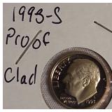 1992 to 1995 Roosevelt Dime Clad Proofs from the San Francisco Mint.