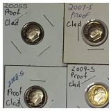 2005,2007,2008 & 2009  Roosevelt Dime Clad Proofs from the San Francisco Mint.