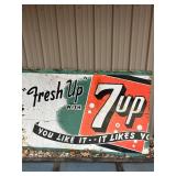 Vintage 7Up Metal Advertising Sign - Fresh Up You Like It Slogan