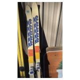 Collection of 10 Vintage Ski Pairs with Bindings Assorted Brands