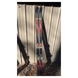 Collection of 10 Vintage Ski Pairs with Bindings Assorted Brands