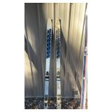 Collection of 10 Vintage Ski Pairs with Bindings Assorted Brands