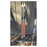 Collection of 10 Vintage Ski Pairs with Bindings Assorted Brands