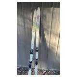 Collection of 10 Vintage Ski Pairs with Bindings Assorted Brands