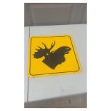 Yellow Metal Moose Crossing Sign