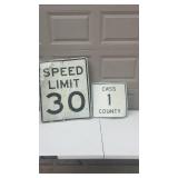 Set of 2 Vintage Road Signs - Speed Limit 30 and Cass County 1