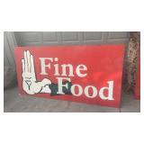 Large Vintage Fine Food Restaurant Metal Sign with Hand Graphic