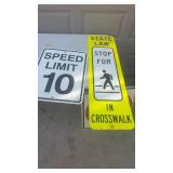 Set of 2 Metal Street Signs: Speed Limit 10 and State Law Crosswalk