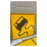 Set of 5 Used Yellow Metal Road Warning Signs