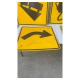 Set of 5 Used Yellow Metal Road Warning Signs