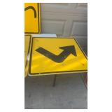 Set of 5 Used Yellow Metal Road Warning Signs