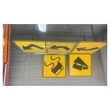 Set of 5 Used Yellow Metal Road Warning Signs