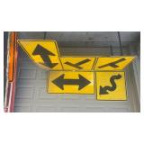 Collection of 6 Used Directional Road Warning Signs