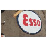 Vintage Esso Oval Gas Station Sign with Red Lettering with metal frame 88” x 60”