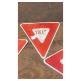 Set of 3 Vintage Metal Yield Traffic Signs