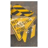 Collection of Used Roadway and Warning Signs with No Passing Zone