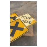 Collection of Vintage Metal Road and Traffic Signs