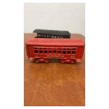 Set of 4 Vintage Cast Iron Toy Train Cars Including Locomotive and Passenger Cars