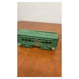 Set of 4 Vintage Cast Iron Toy Train Cars Including Locomotive and Passenger Cars