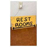 Vintage Hand-Painted Rest Rooms Wooden Sign