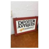 Vintage Emporium Antiques Entrance Sign with Red Frame