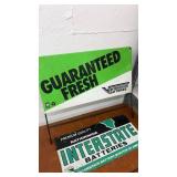 Set of 3 Interstate Batteries Metal Advertising Signs with Wire Stands