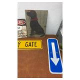 Collection of 6 Industrial and Decorative Signs Including Safety and Directional