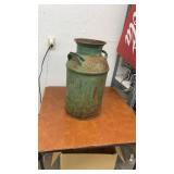 Vintage Green Metal Milk Can with Handles