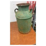 Vintage Green Metal Milk Can with Handles