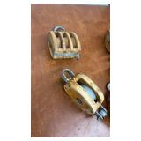 Set of 5 Vintage Wooden Pulley Blocks with Metal Hardware