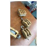Set of 5 Vintage Wooden Pulley Blocks with Metal Hardware