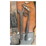 Collection of Vintage Hand Tools including Planes, Wrenches, Hammers and Augers
