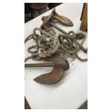 Vintage Boat Anchor Set with Rope and Kulmbacher Crate