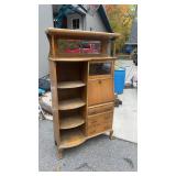 Vintage Oak Secretary Desk with Shelves, Drawers, and Mirror