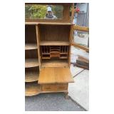 Vintage Oak Secretary Desk with Shelves, Drawers, and Mirror