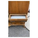 Vintage Oak Secretary Desk with Shelves, Drawers, and Mirror