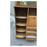 Vintage Oak Secretary Desk with Shelves, Drawers, and Mirror